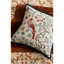 Morris & Co. Saffron Teal Sunflower Embroidered Feather Filled Cushion